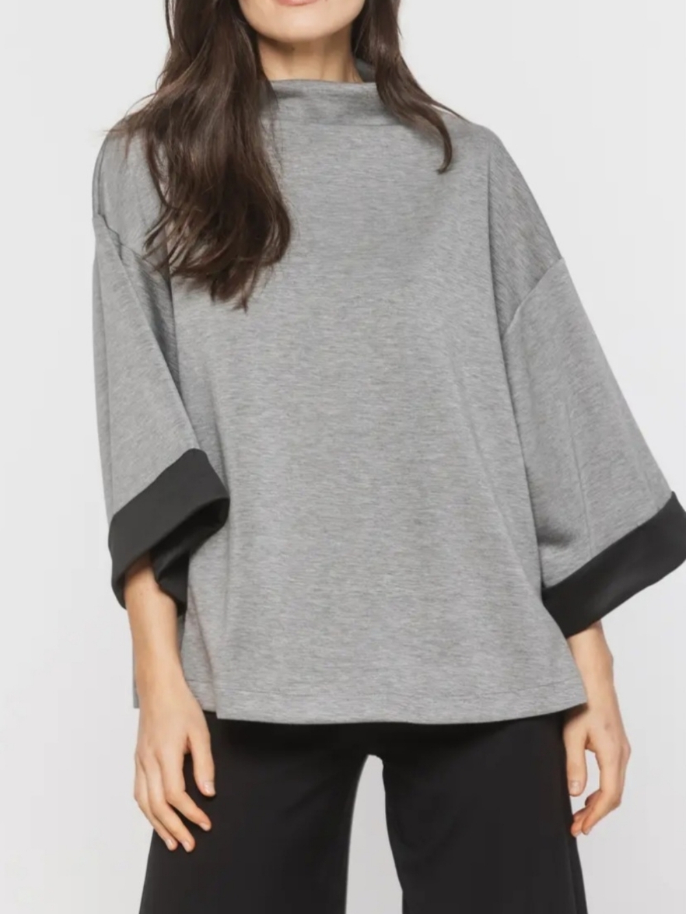 IC by Connie K Gray Quarter Zip Mock Neck Pullover Top Size L Scuba EUC